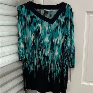 Susan Graver Teal and Black Patterned Blouse Tunic Top 1X